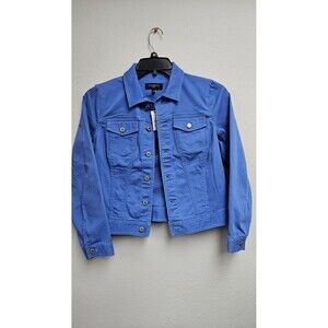Talbots Petites Jean Jacket Womens Petite Small Blue Stretch Denim Button Front